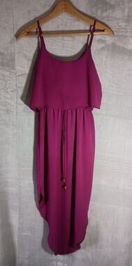 NERLEROLIAN Size M Fuchsia Chiffon Blouson High-Low Flowy Goddess Midi Dress